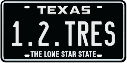 black-white-premium-embossed License Plate with 1.2.TRES Message
