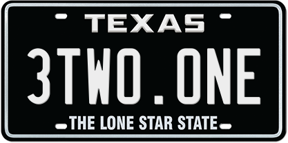black-white-premium-embossed License Plate with 3TWO.ONE Message
