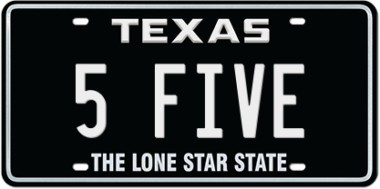 black-white-premium-embossed License Plate with 5 FIVE Message