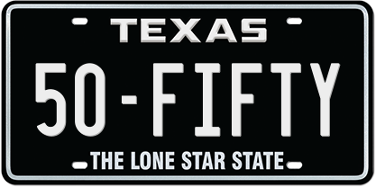 black-white-premium-embossed License Plate with 50-FIFTY Message