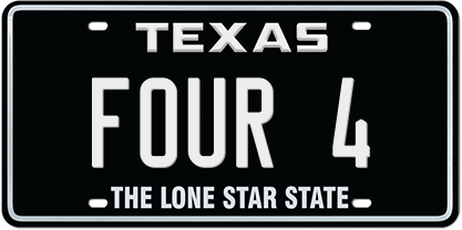 black-white-premium-embossed License Plate with FOUR 4 Message