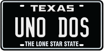 black-white-premium-embossed License Plate with UNO DOS Message